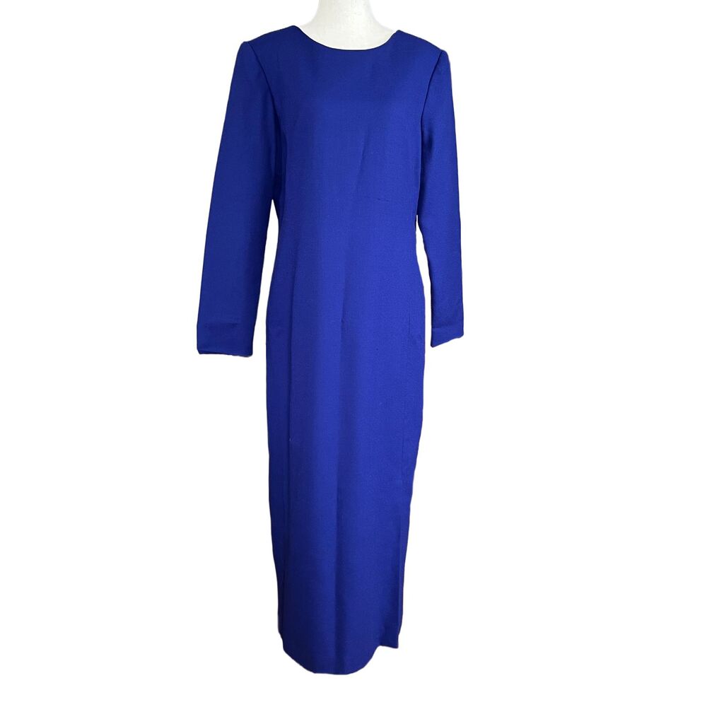 VTG 90s J.G. Hook Wool Shift Dress Royal Blue Long Sleeve Preppy Academia Size12 - Picture 2 of 12